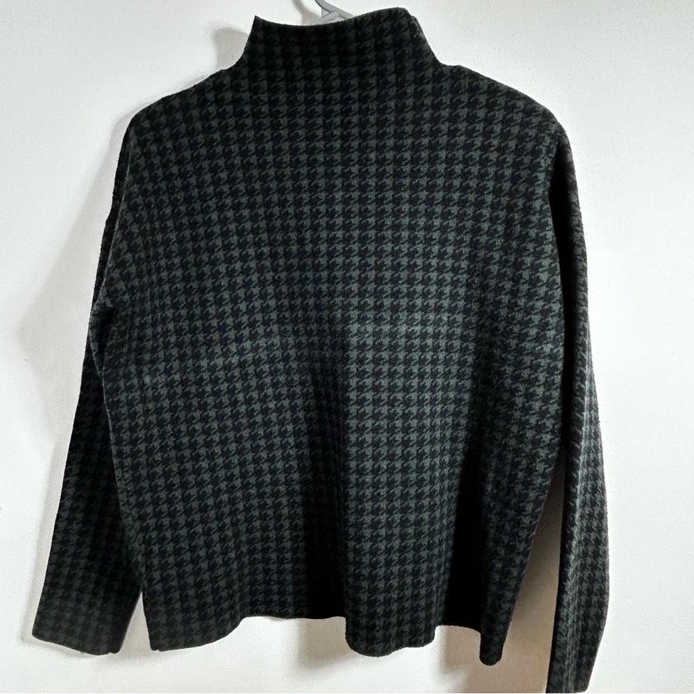 Tahari Green and Black Houndstooth Mock Turtleneck Sweater Size L - Picture 2 of 8